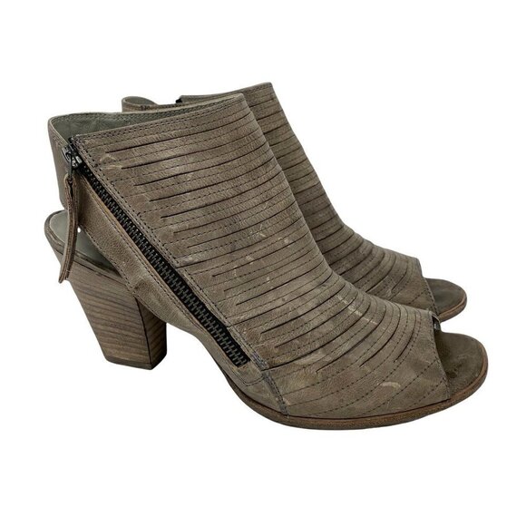 Paul Green Womens Ankle Boot Booties Gray Leather Peep Toe Open Back US 10 - Picture 1 of 9